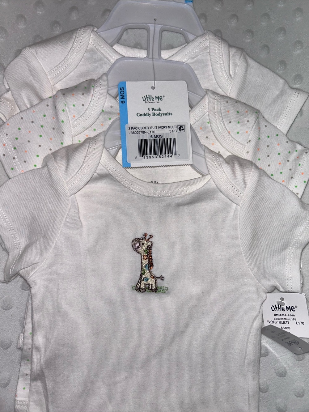 Little Me Baby Bodysuit 3-Pack with Giraffe Embroidery